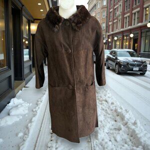 Vintage 60s Brown Suede Coat Mink Collar Mid Century Glam